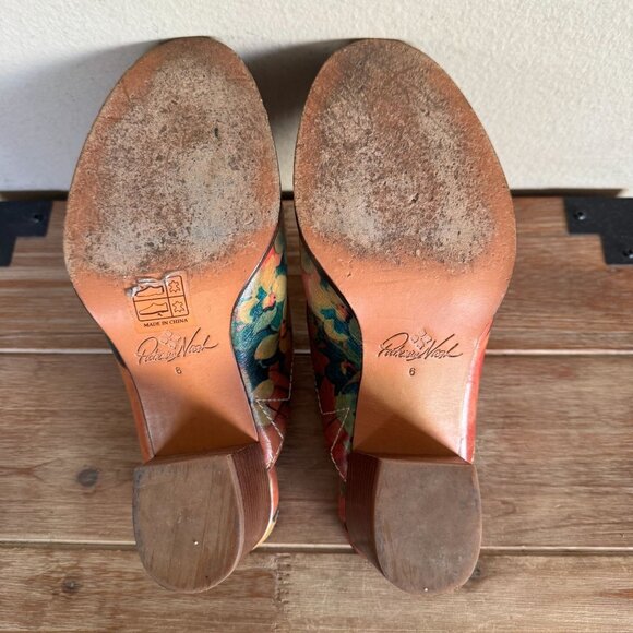Patricia Nash NICIA Multi Color Oil Paint Floral Print Block Heel Mules Size 8 - Picture 12 of 13